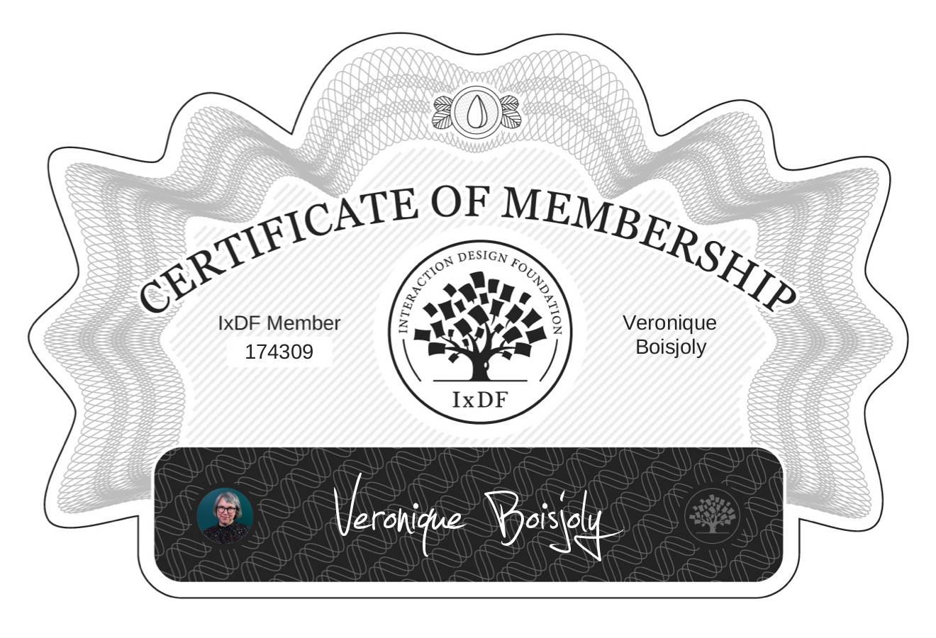 Certificate of Membership – Veronique Boisjoly