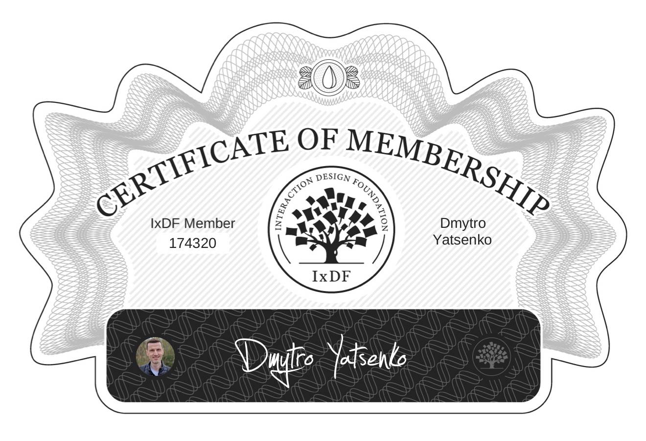 Certificate of Membership – Dmytro Yatsenko