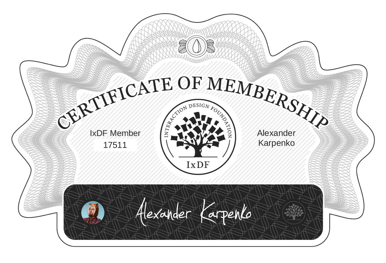 Certificate of Membership – Alexander Karpenko