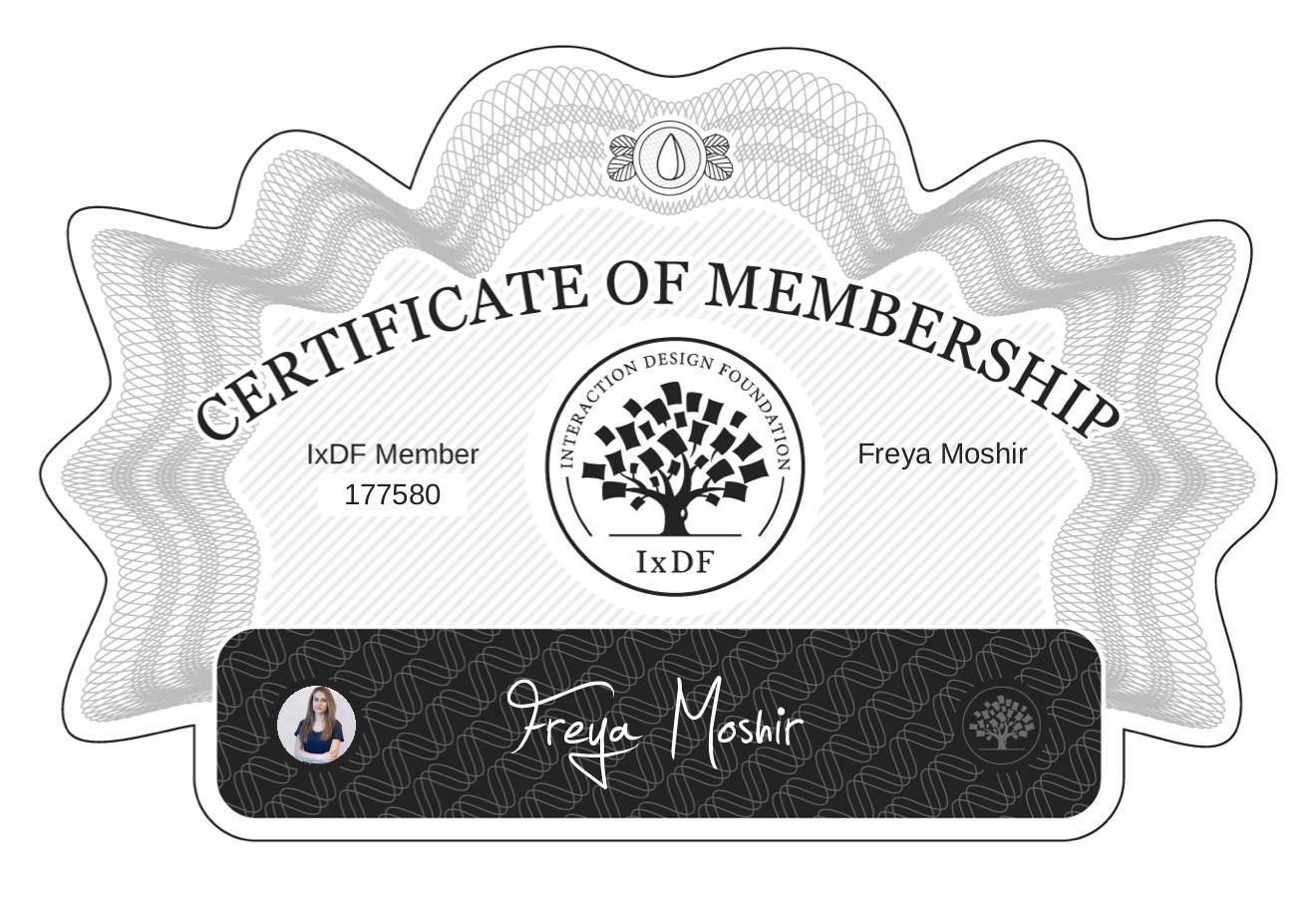 Certificate of Membership – Freya Moshir