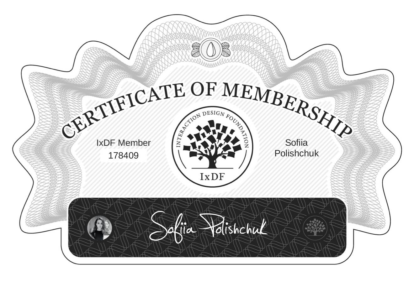 Certificate of Membership – Sofiia Polishchuk