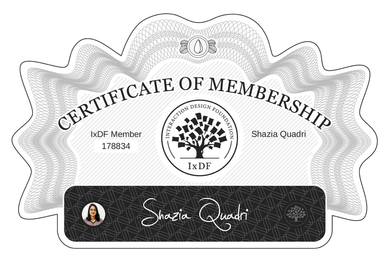 Certificate of Membership – Shazia Quadri