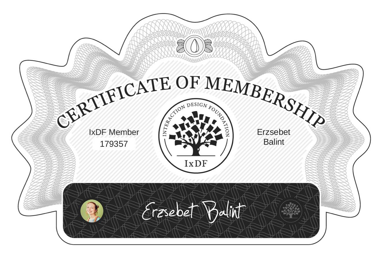Certificate of Membership – Erzsébet Bálint