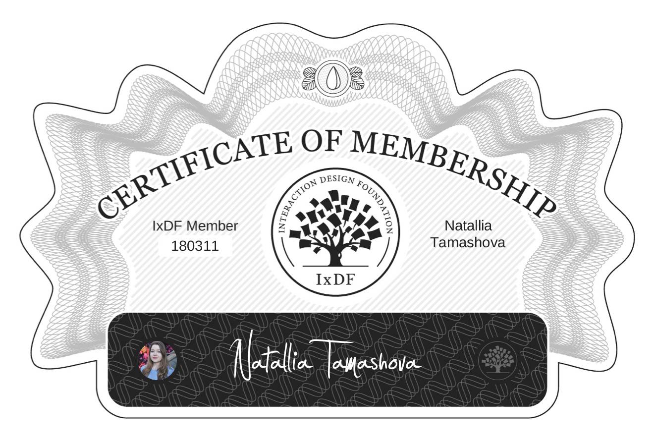Certificate of Membership – Natallia Tamashova