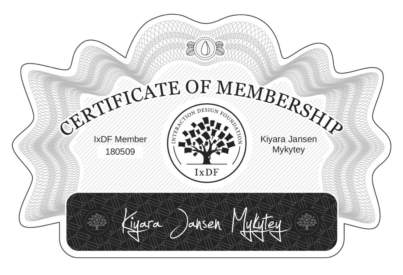 Certificate of Membership – Kiyara Jansen Mykytey