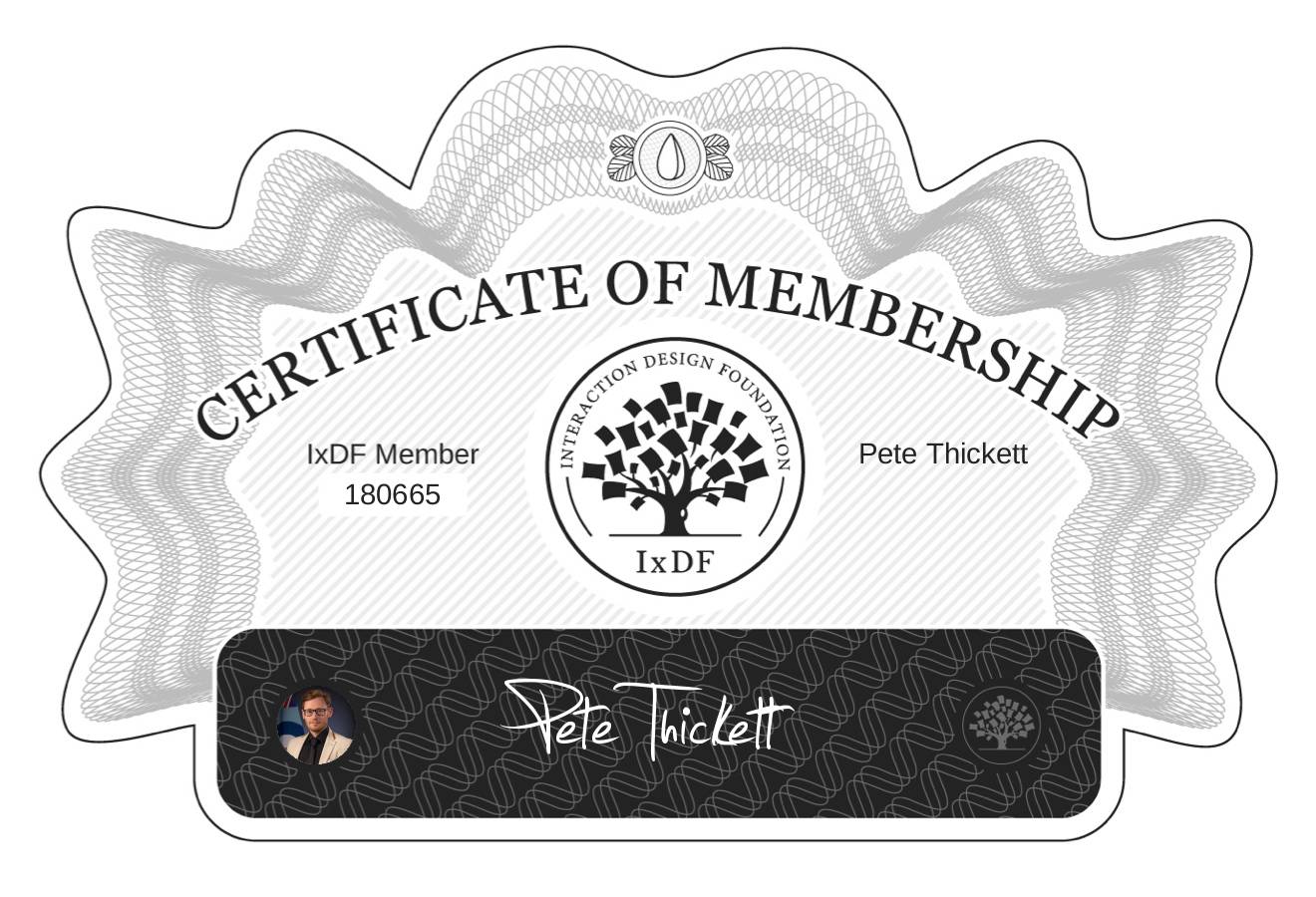 Certificate of Membership – Pete Thickett
