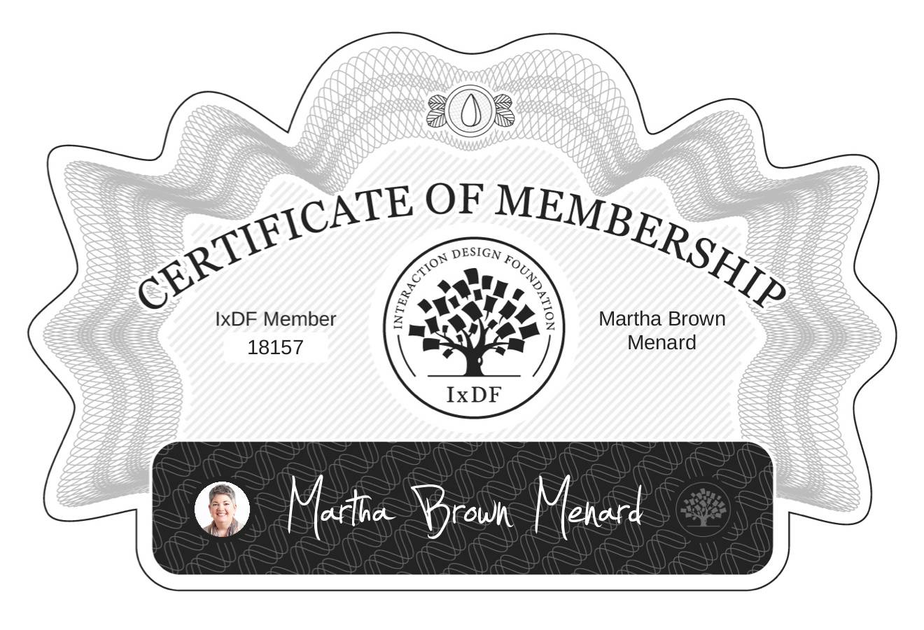 Certificate of Membership – Martha Brown Menard