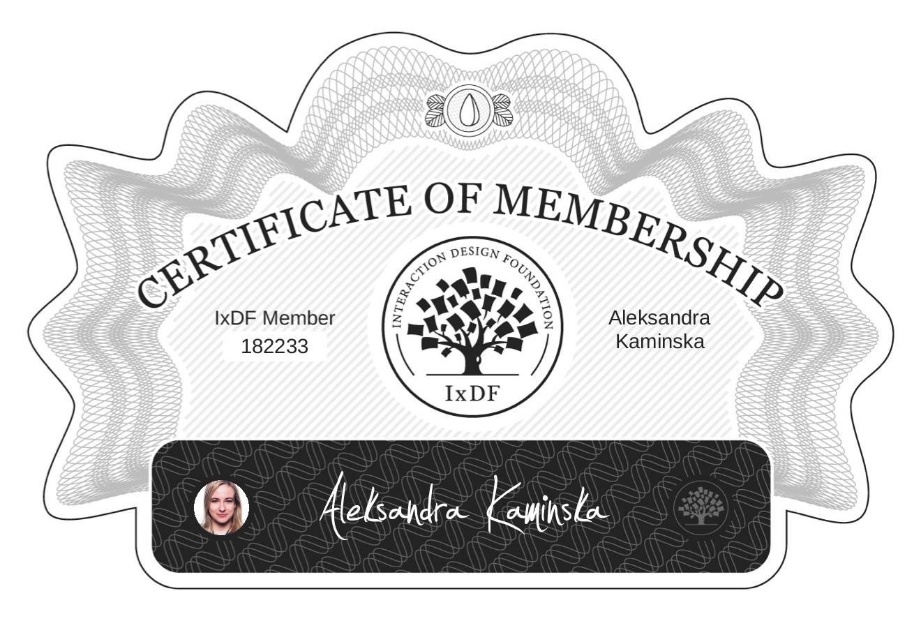 Certificate of Membership – Aleksandra Kaminska