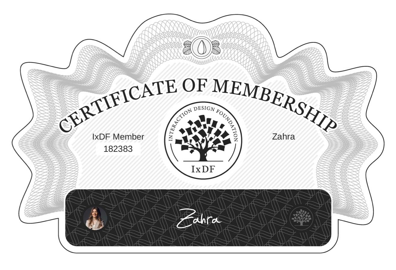 Certificate of Membership – Zahra