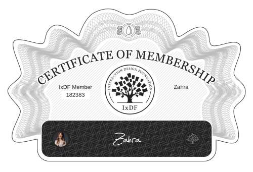 Certificate of Membership – Zahra