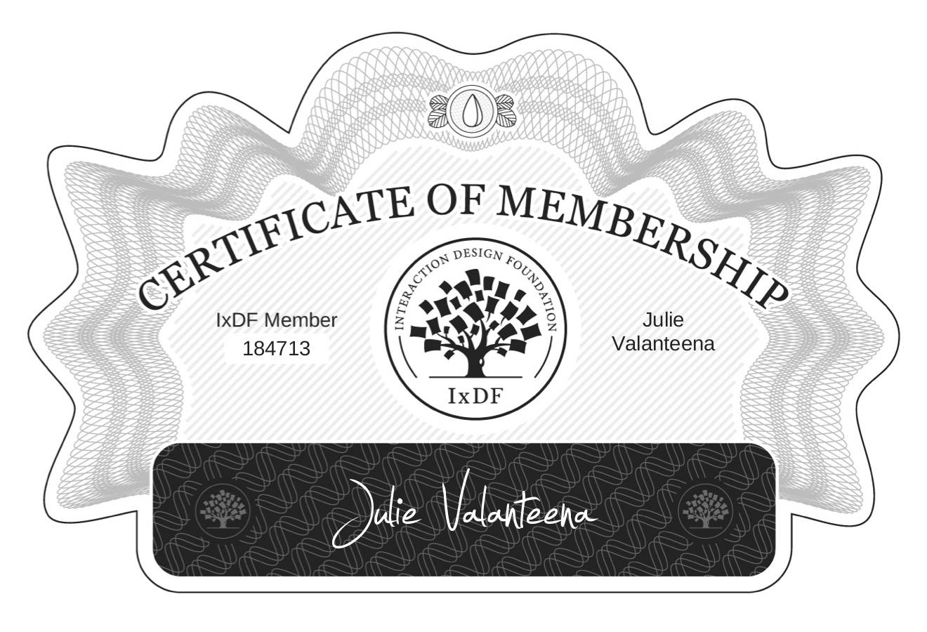 Certificate of Membership – Julie Valanteena
