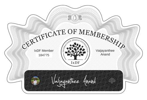 Certificate of Membership – Vaijayanthee Anand