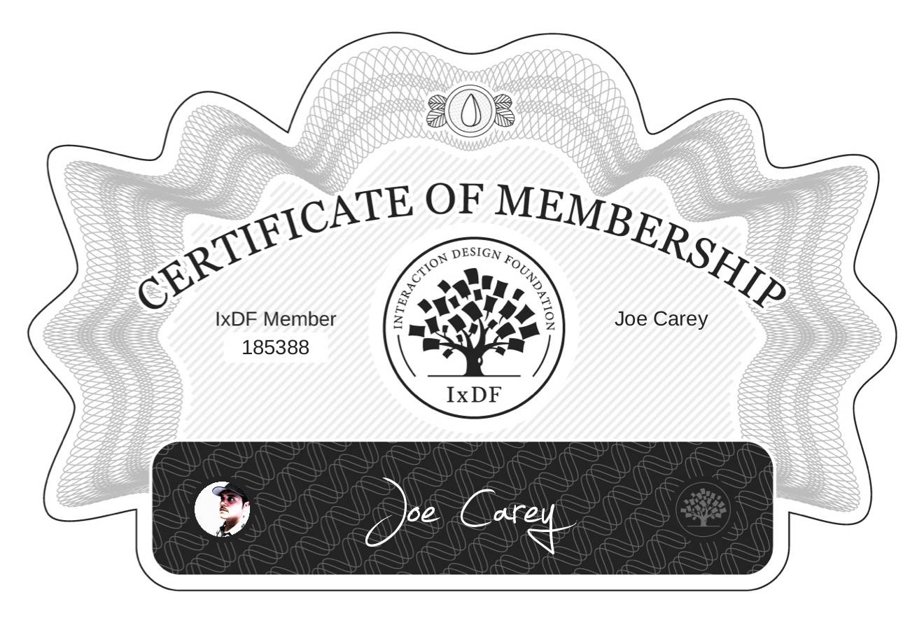Certificate of Membership – Joe Carey