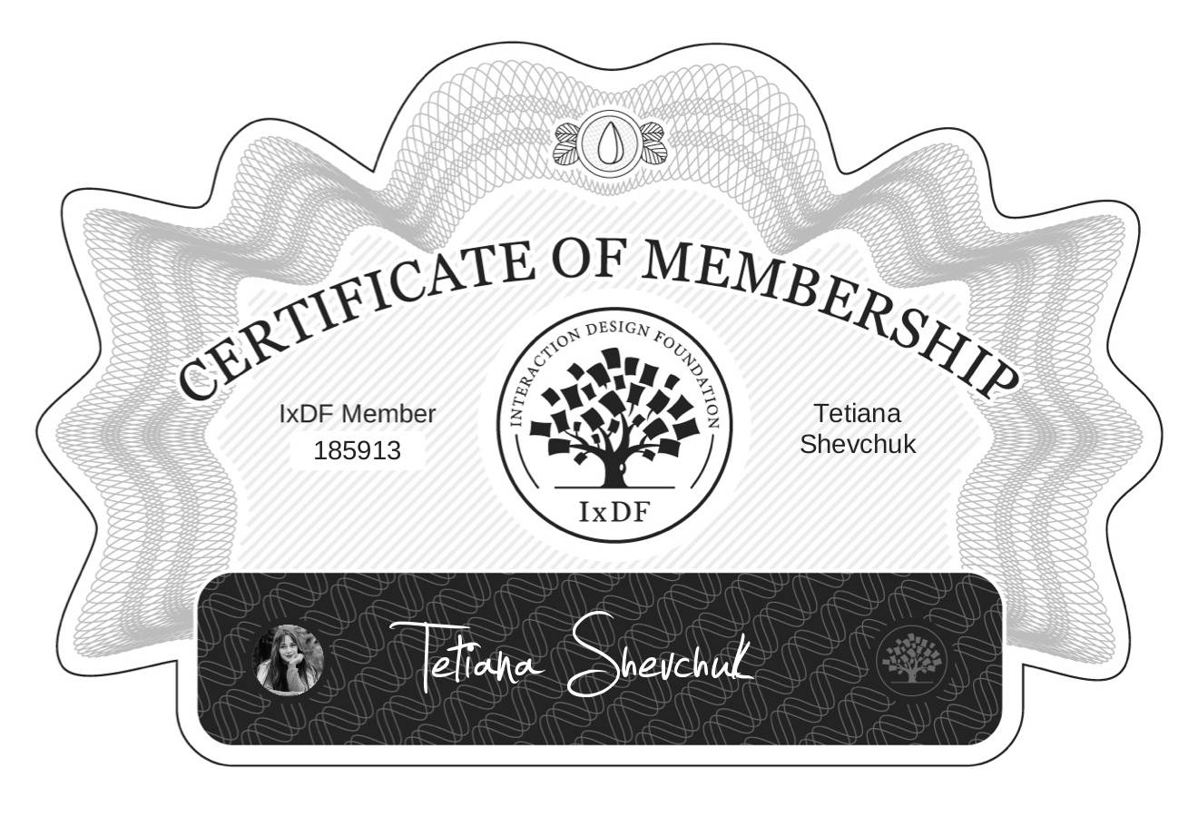Certificate of Membership – Tetiana Shevchuk