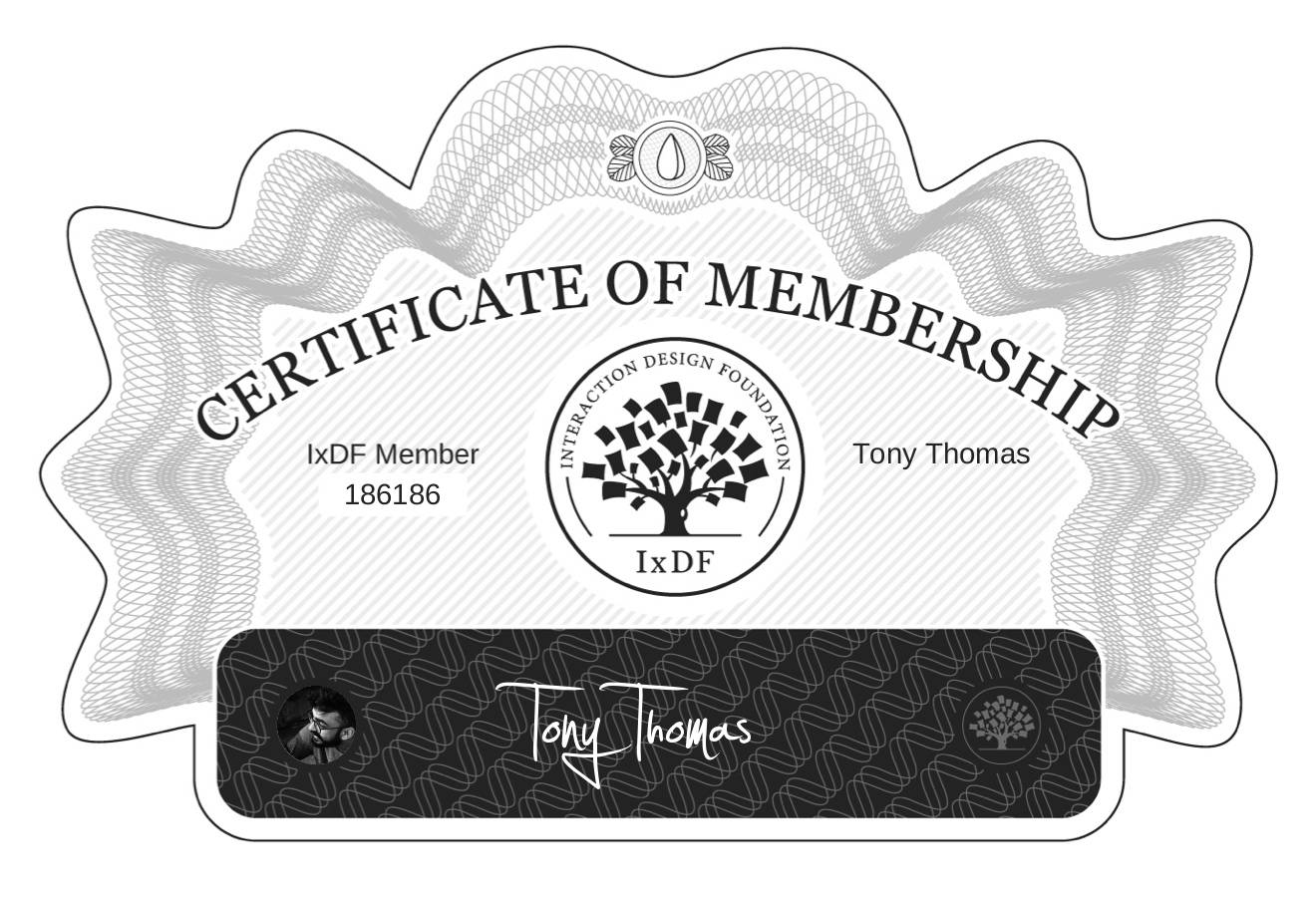 Certificate of Membership – Tony Thomas