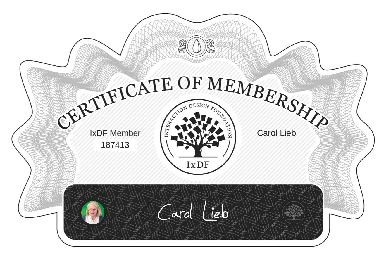 Certificate of Membership – Carol Lieb