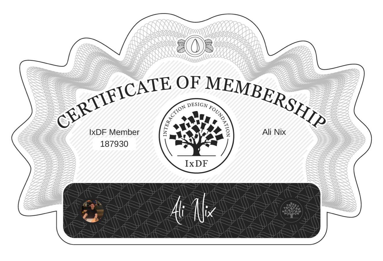 Certificate of Membership – Ali Nix
