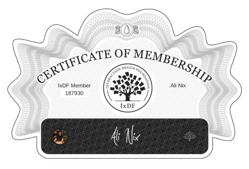 Certificate of Membership – Ali Nix