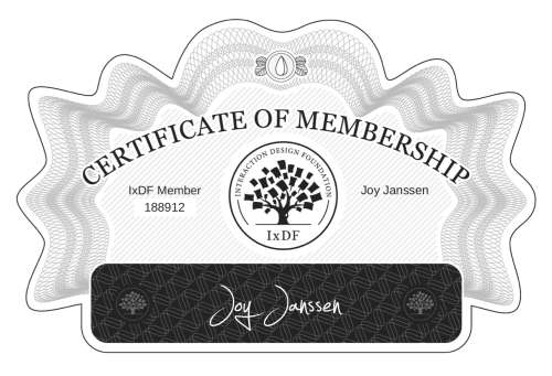 Certificate of Membership – Joy Janssen