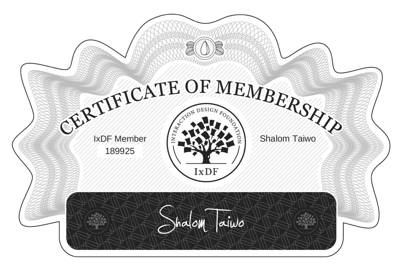 Certificate of Membership – Shalom Taiwo