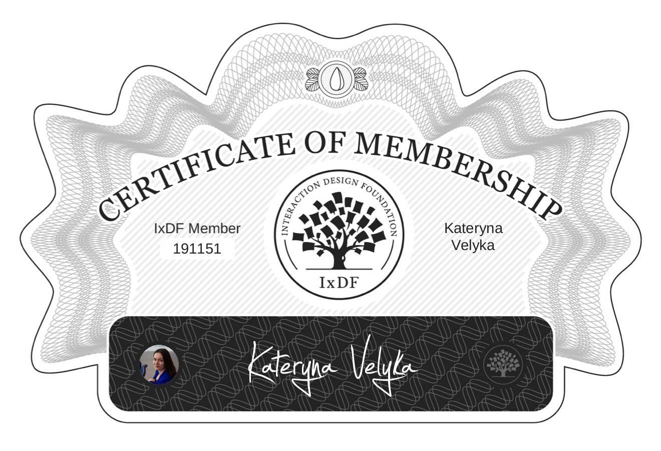 Certificate of Membership – Kateryna Velyka