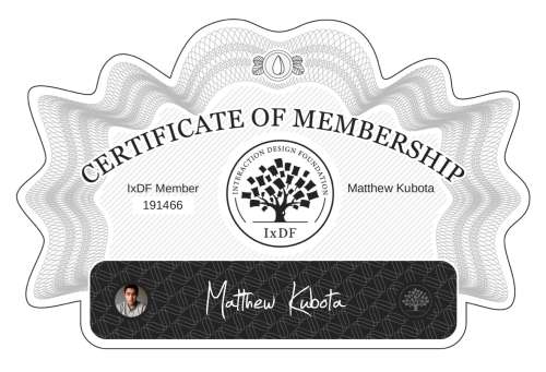 Certificate of Membership – Matthew Kubota