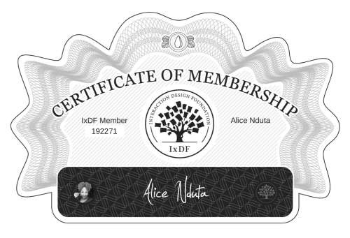Certificate of Membership – Alice Nduta