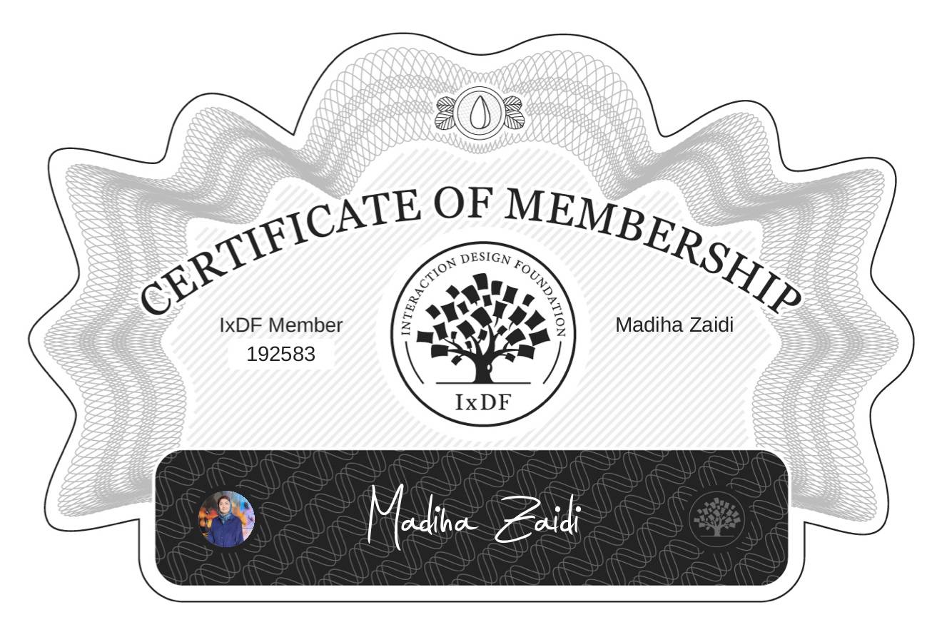 Certificate of Membership – Madiha Zaidi