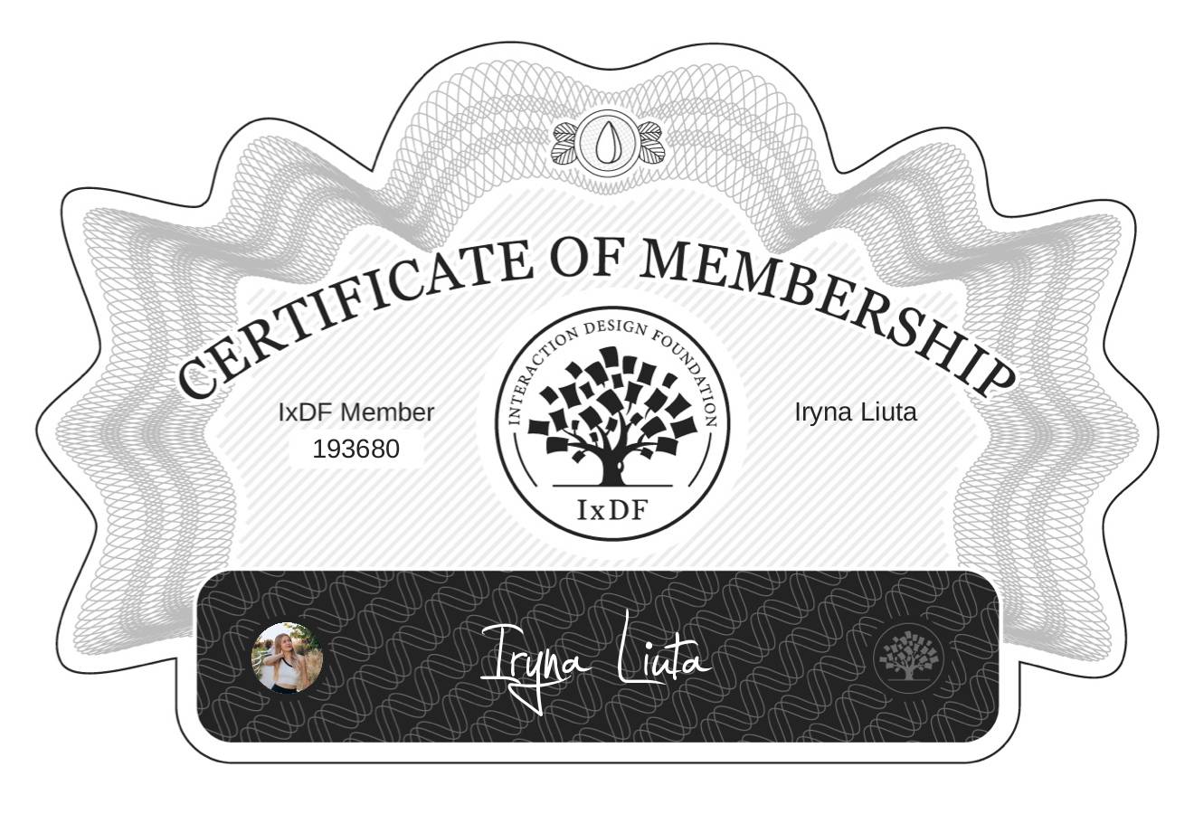 Certificate of Membership – Iryna Liuta