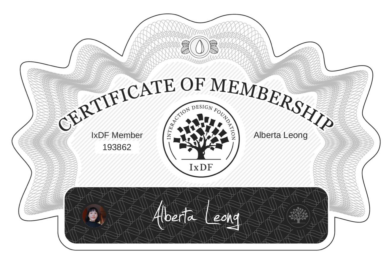 Certificate of Membership – Alberta Leong