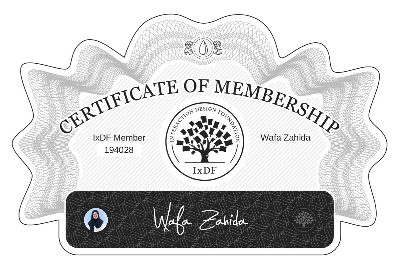 Certificate of Membership – Wafa Zahida