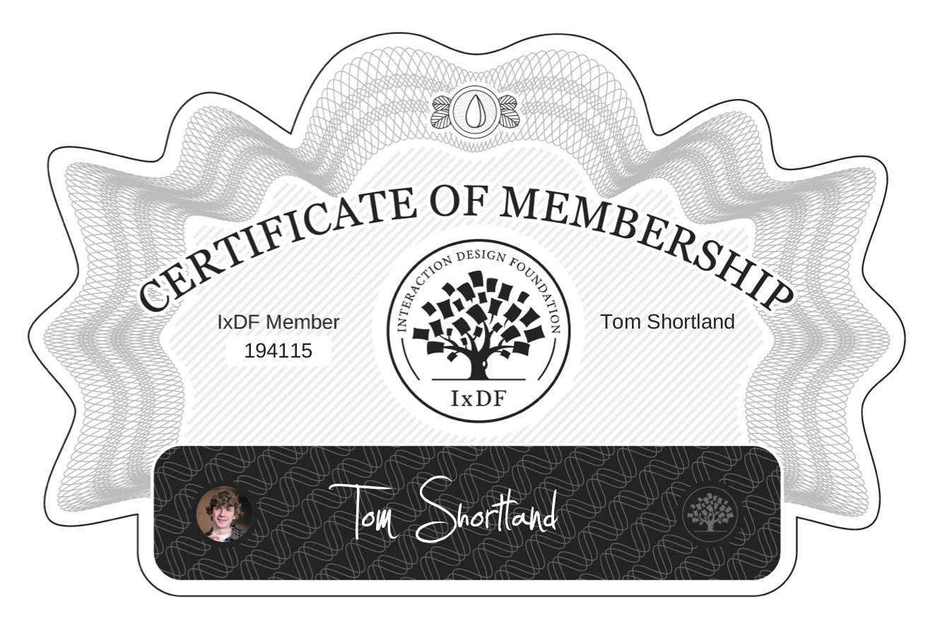 Certificate of Membership – Tom Shortland