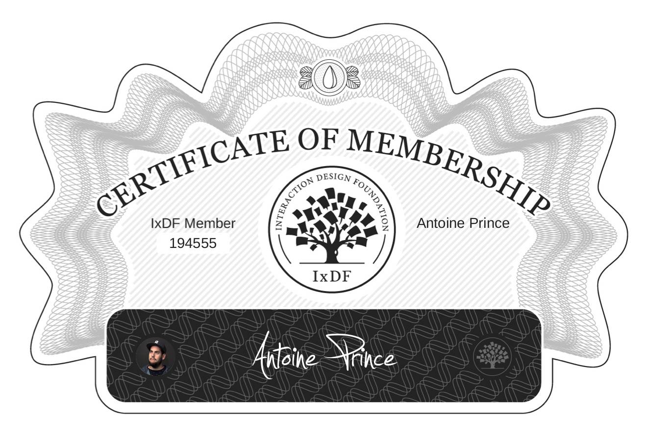 Certificate of Membership – Antoine Prince