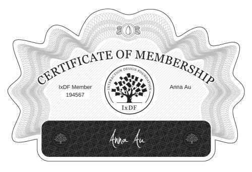 Certificate of Membership – Anna Au