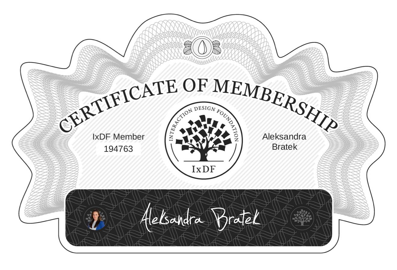 Certificate of Membership – Aleksandra Bratek