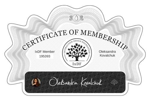 Certificate of Membership – Oleksandra Kovalchuk
