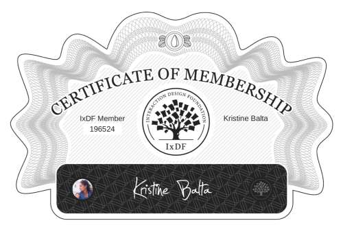 Certificate of Membership – Kristine Balta