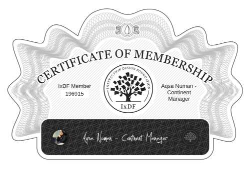 Certificate of Membership – Aqsa Numan - Continent Manager