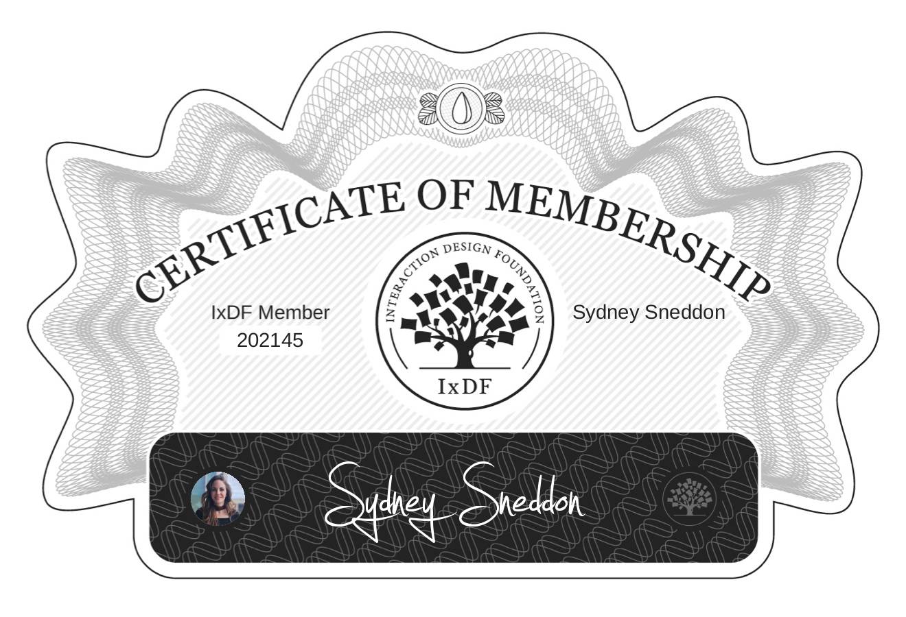 Certificate of Membership – Sydney Sneddon