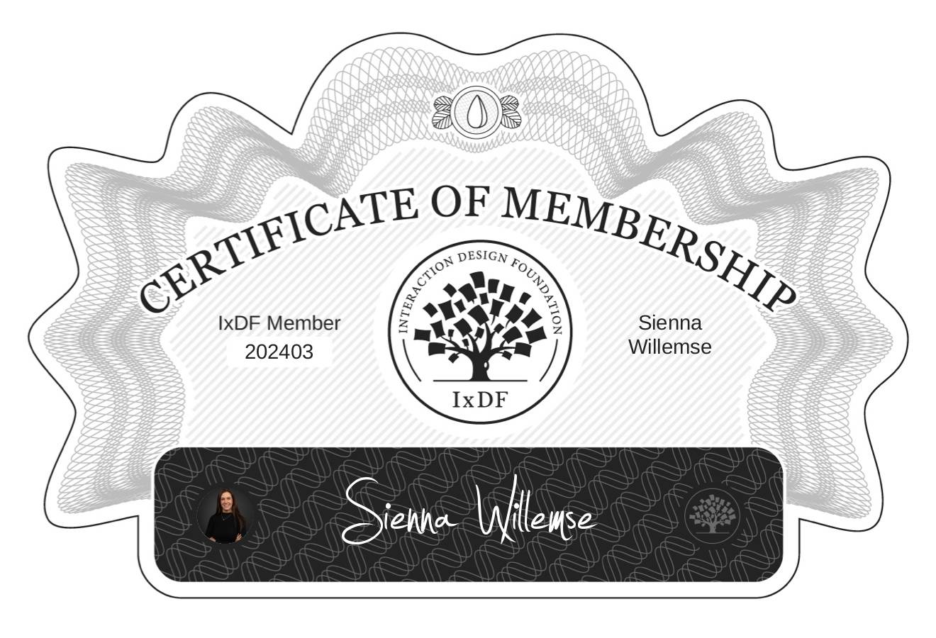 Certificate of Membership – Sienna Willemse