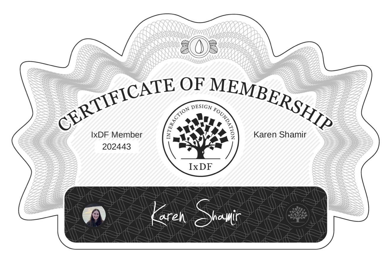 Certificate of Membership – Karen Shamir