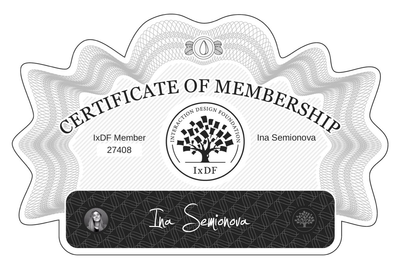Certificate of Membership – Ina Semionova