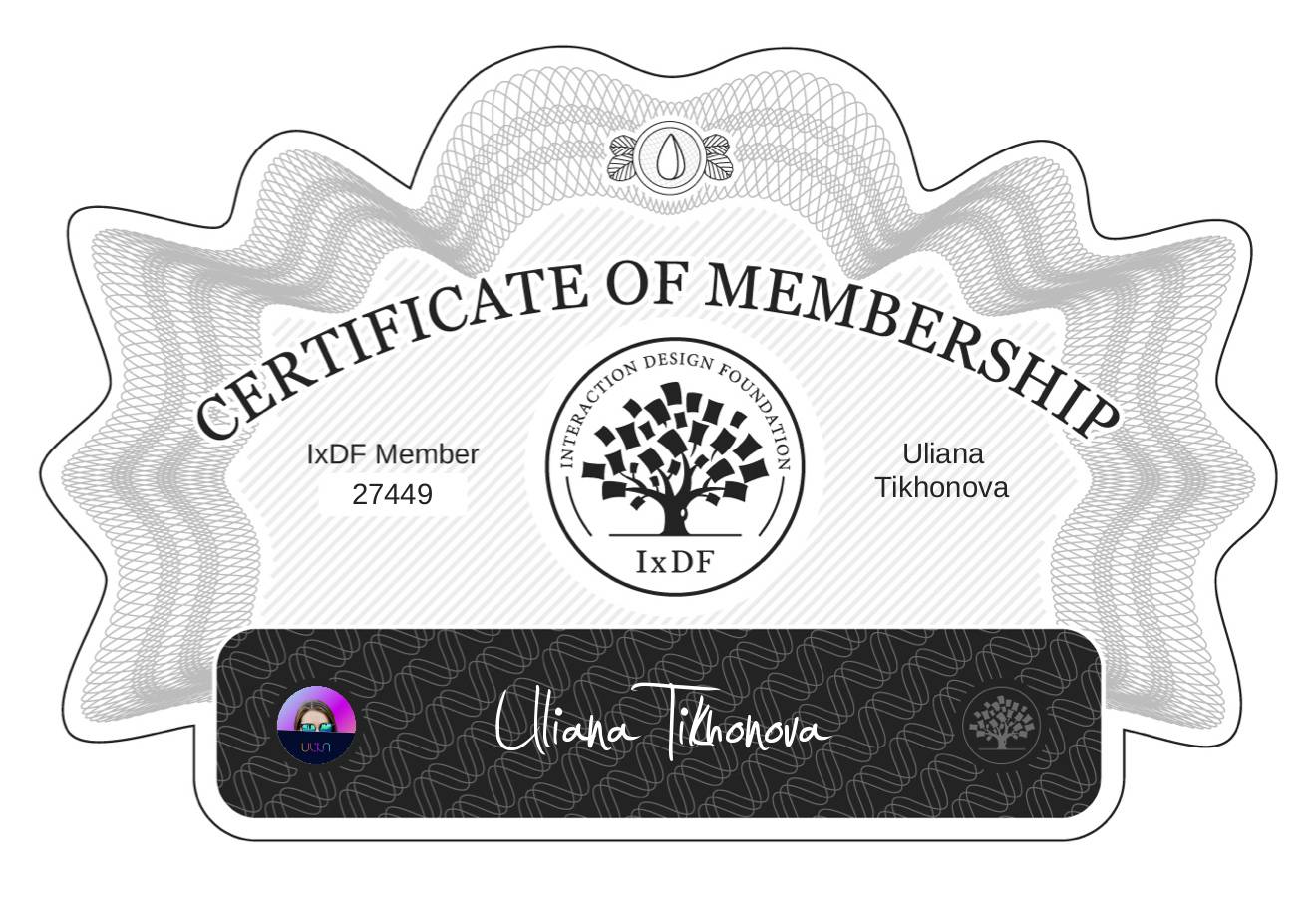 Certificate of Membership – Uliana Tikhonova