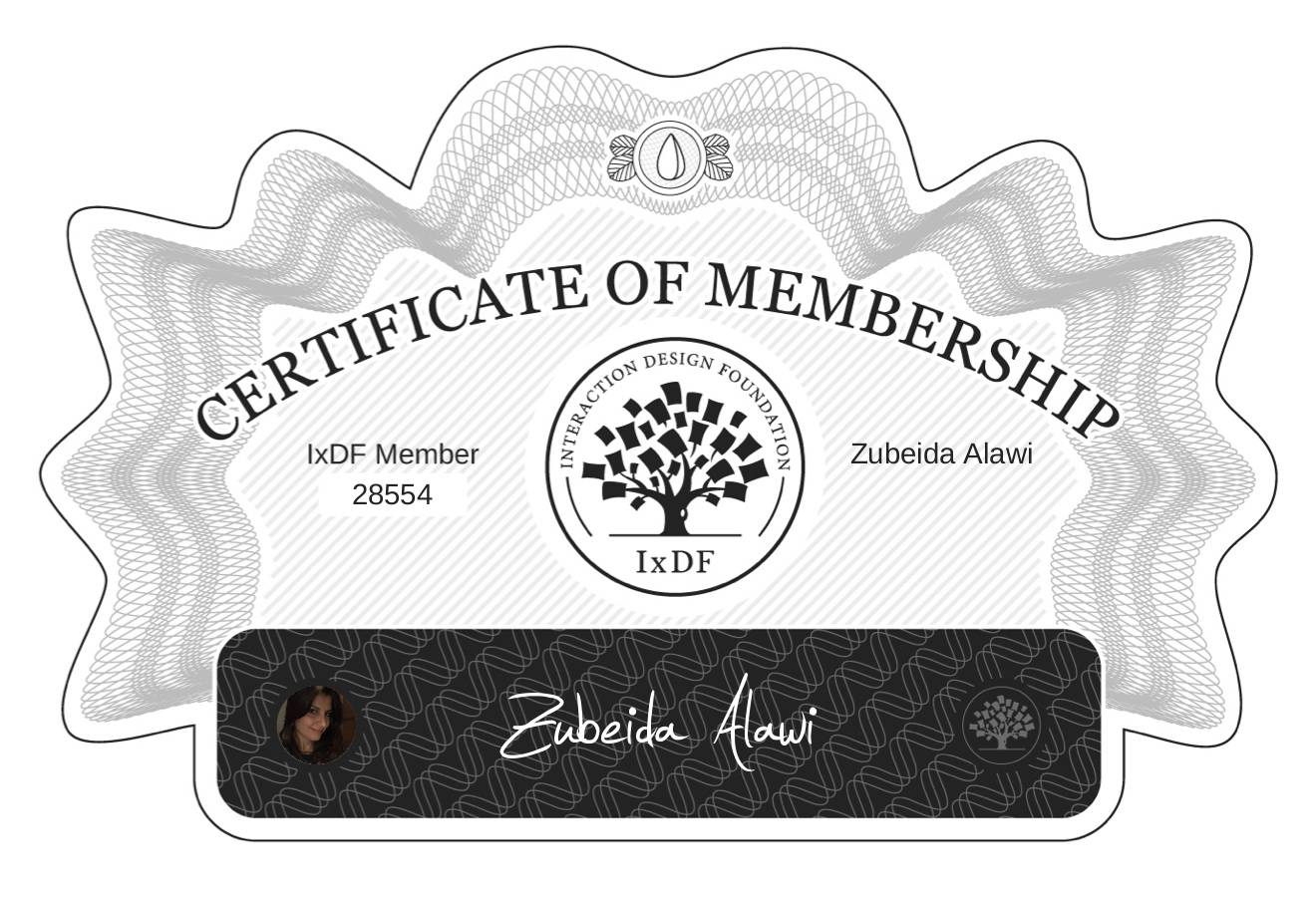 Certificate of Membership – Zubeida Alawi