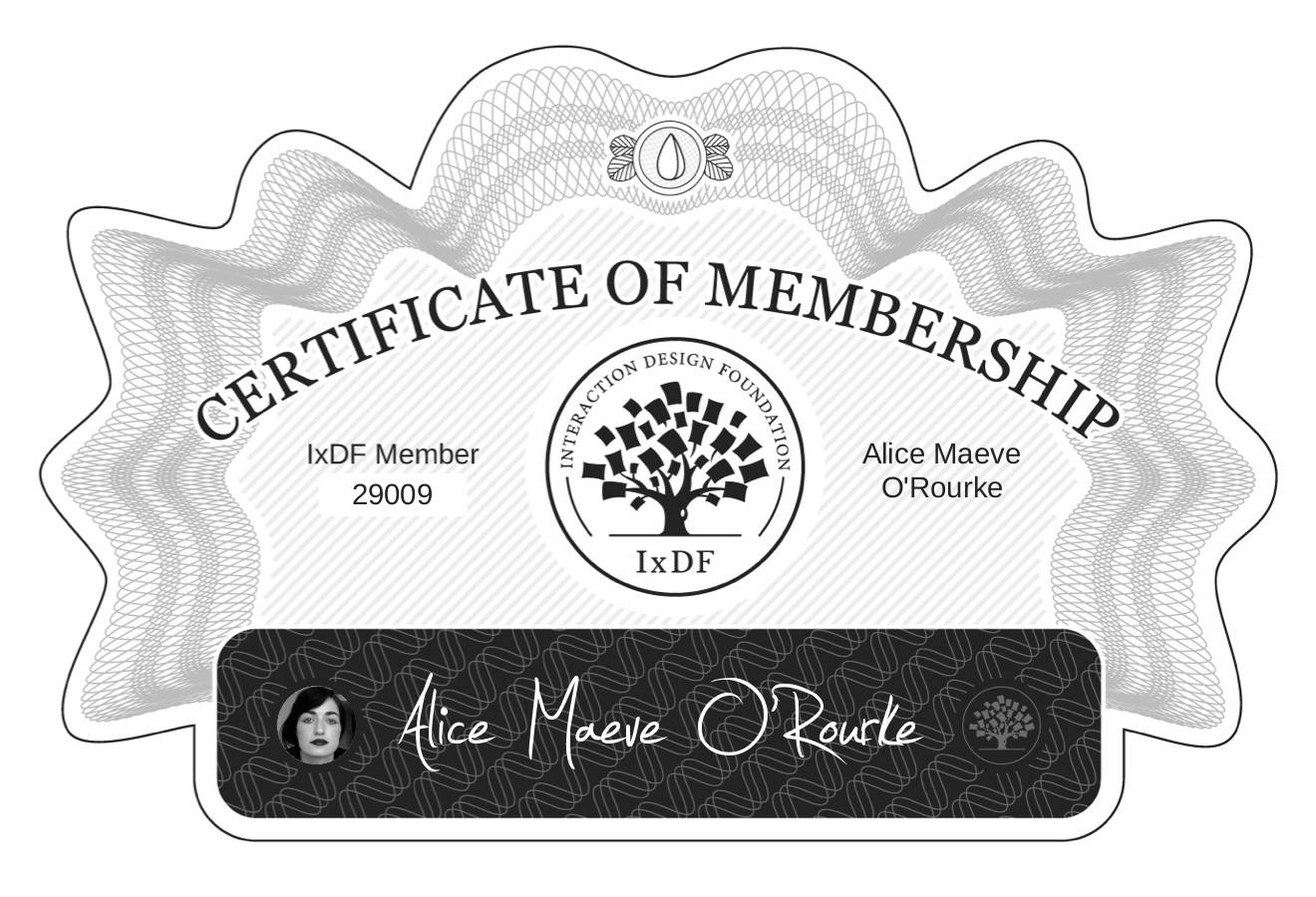 Certificate of Membership – Alice Maeve O'Rourke