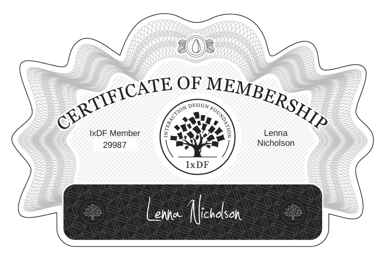 Certificate of Membership – Lenna Nicholson