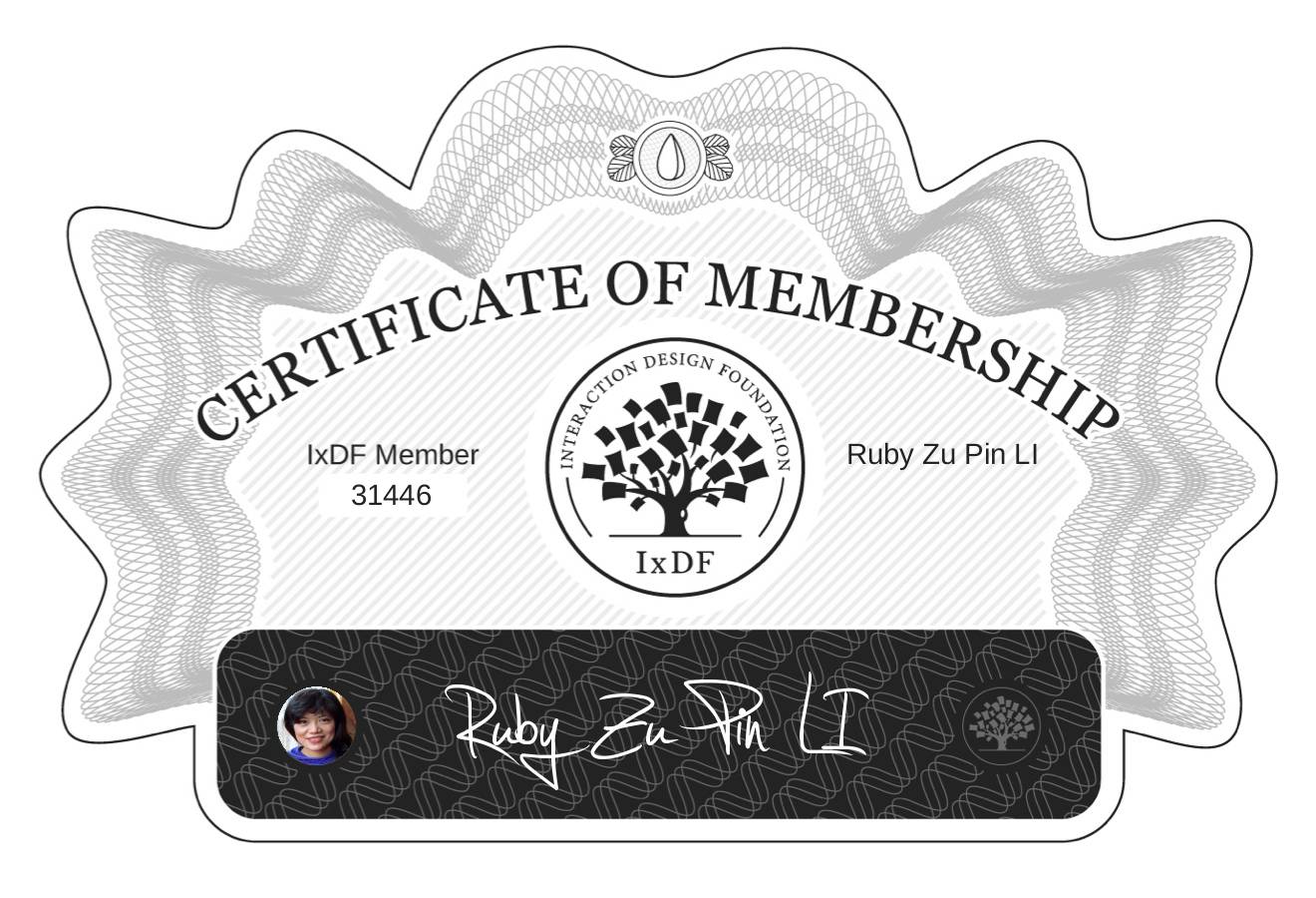 Certificate of Membership – Ruby Zu Pin LI