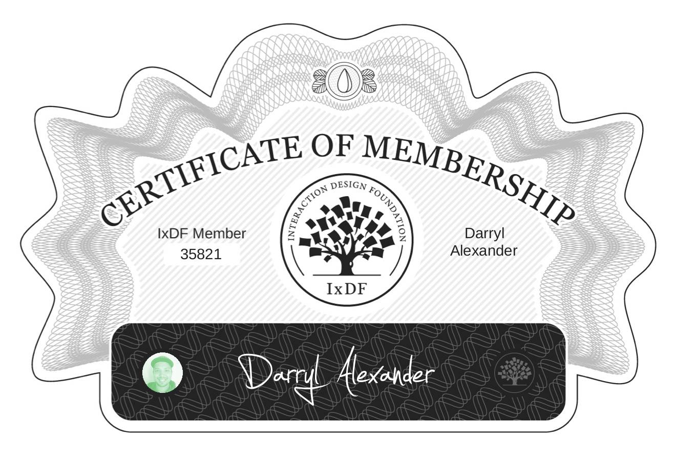 Certificate of Membership – Darryl Alexander