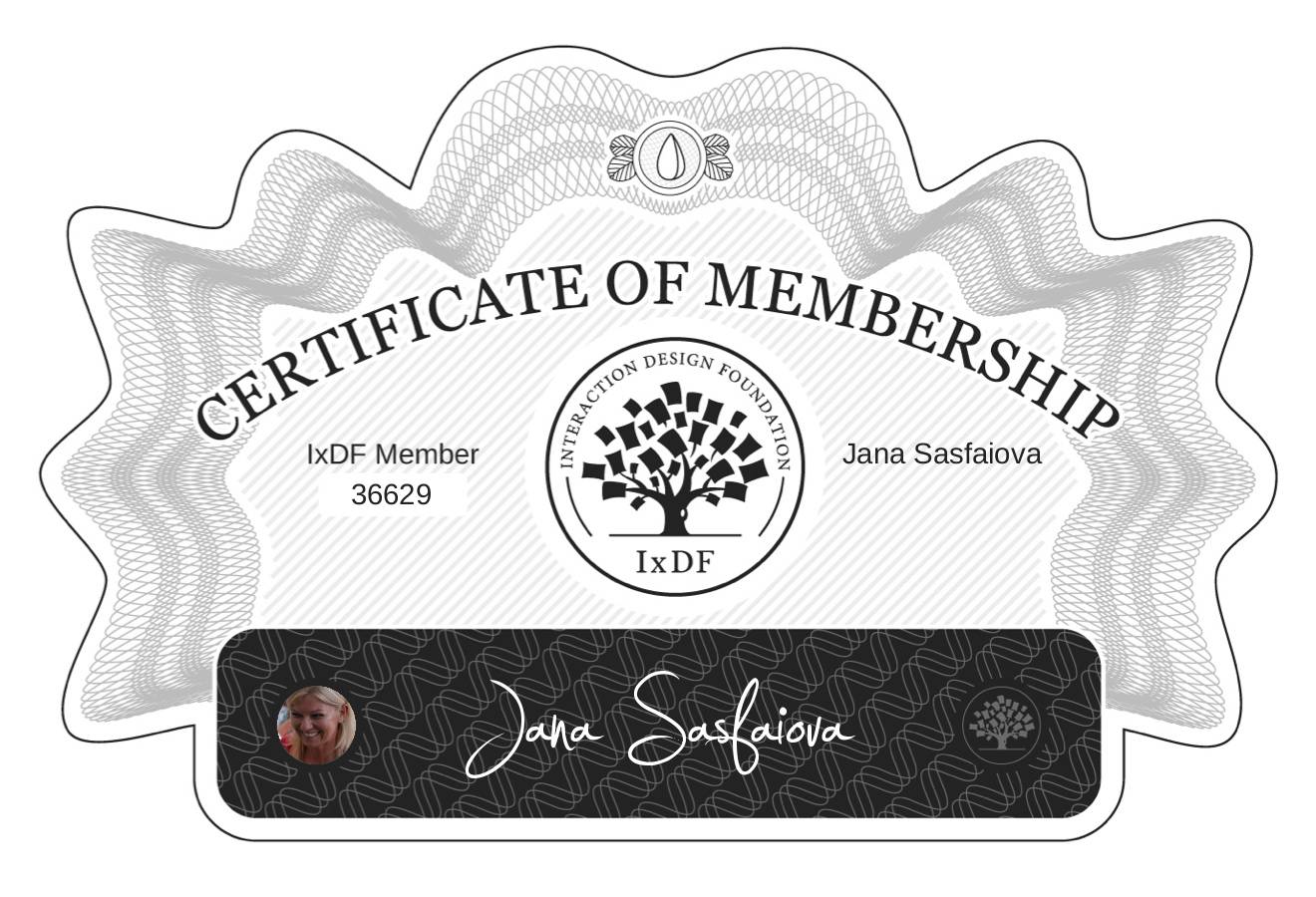 Certificate of Membership – Jana Sasfaiova
