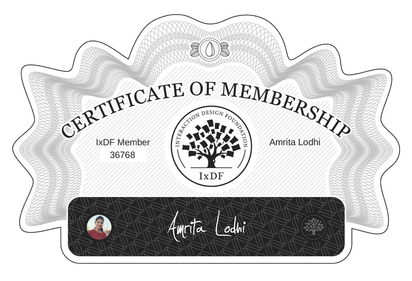 Certificate of Membership – Amrita Lodhi
